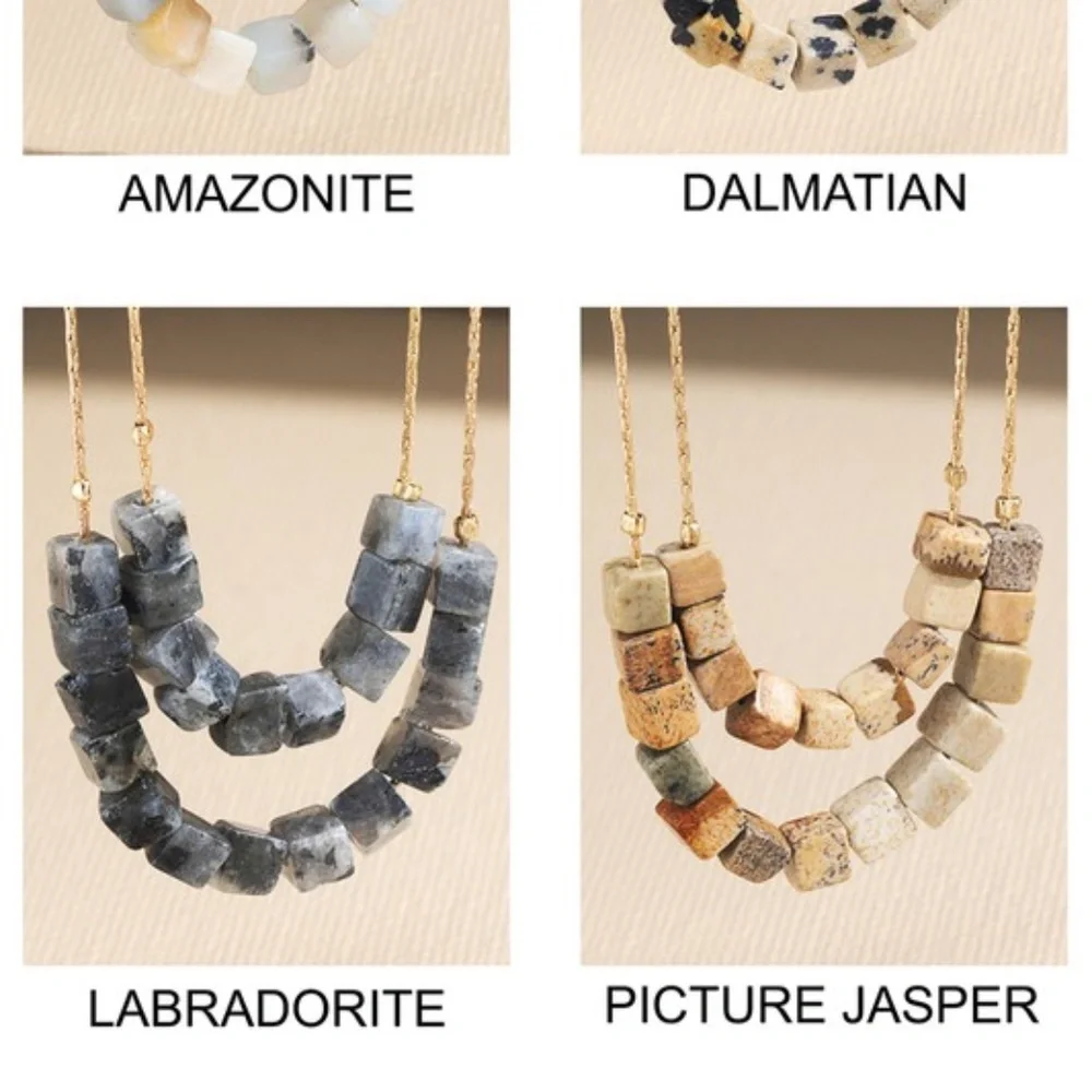 SOLD OUT Picture Jasper Cube Natural Stone Double Layer Necklace - Picture 4 of 4